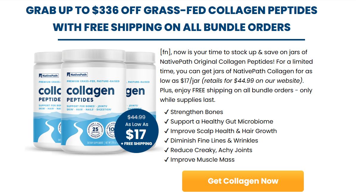 Supplied NativePath collagen bundle promotion with historical pricing and marketing claims