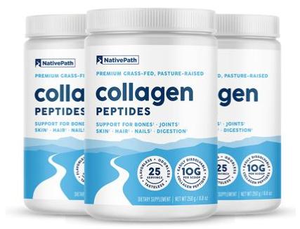 Three NativePath collagen peptides jars